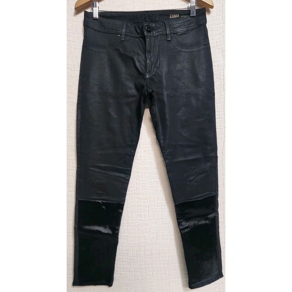 DL1961 Womens 30 EMMA Black Skinny Jeans Wick Waxed Mid Rise Sheep Leather Fur